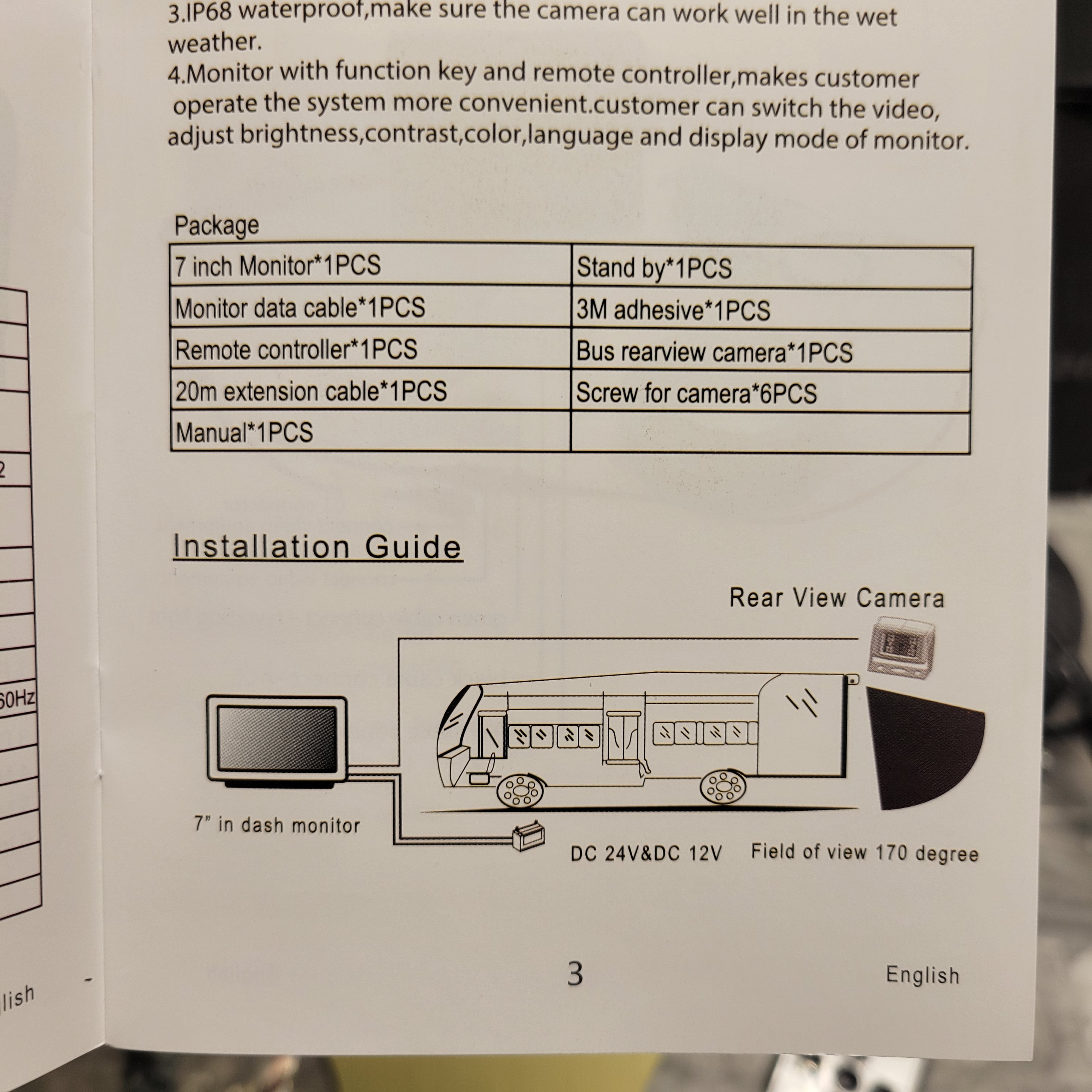 7" Monitor Bus Backup Camera System With Remote (8045409796334)